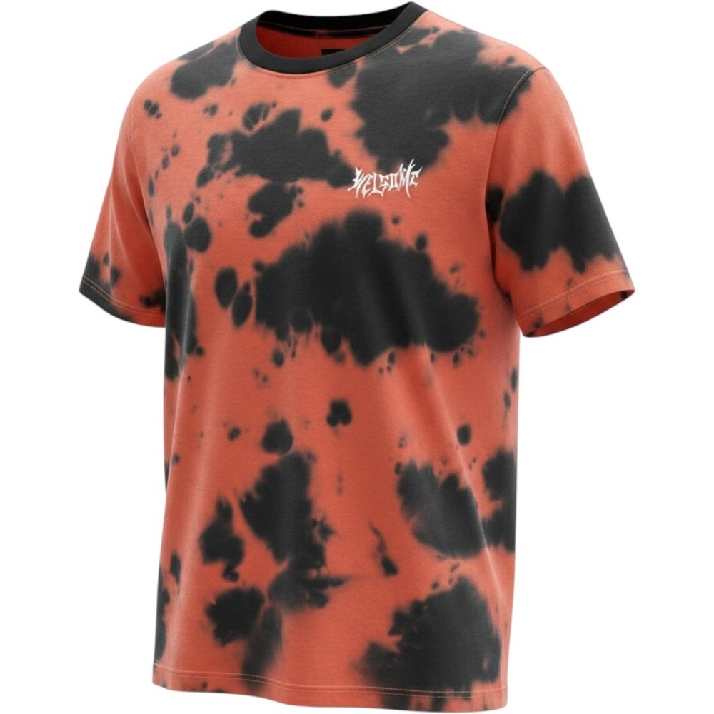 Welcome Skateboards Mens Small Orange Black Tie Dye Short Sleeve T-Shirt Cotton